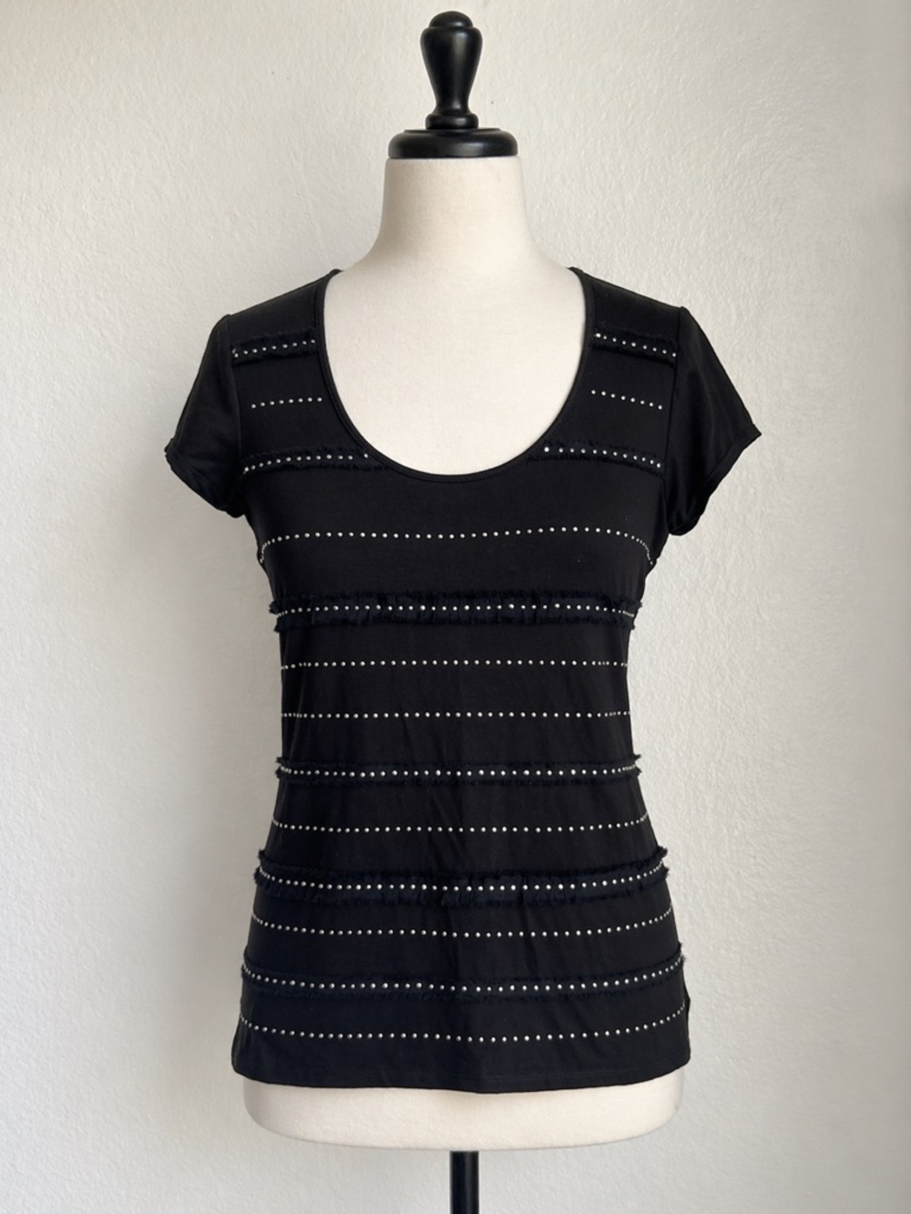 White House Black Market Embellished Studded Short Sleeve Scoop Neck Top Size M